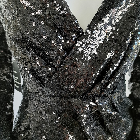 Charlotte Russe Black Sequined Faux Wrap Mini Dress - Picture 3 of 12